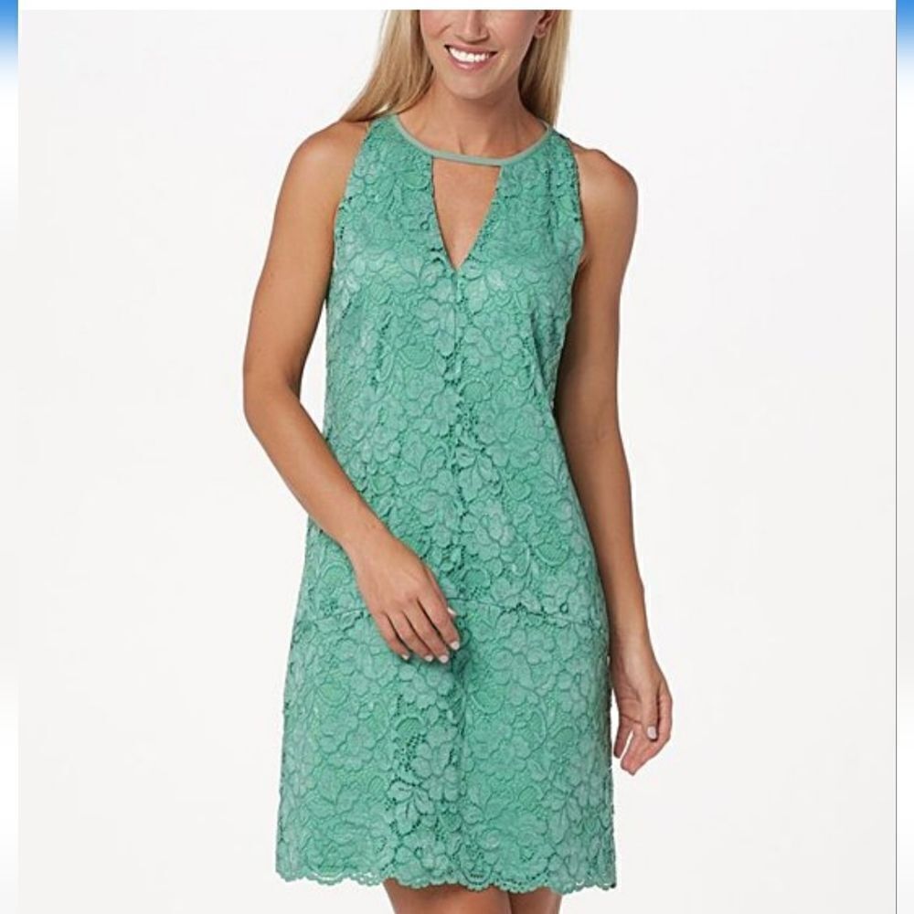 Sam Edelman Soft Green Lace Chocker-Cutout Shift Dress Women’s XL